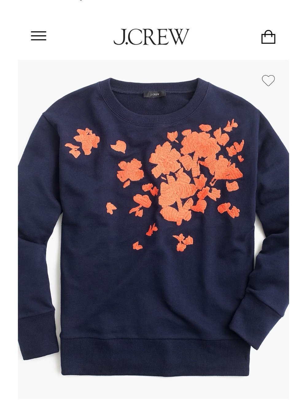 J. Crew Navy Crewneck Sweatshirt with Embroidered Flowers